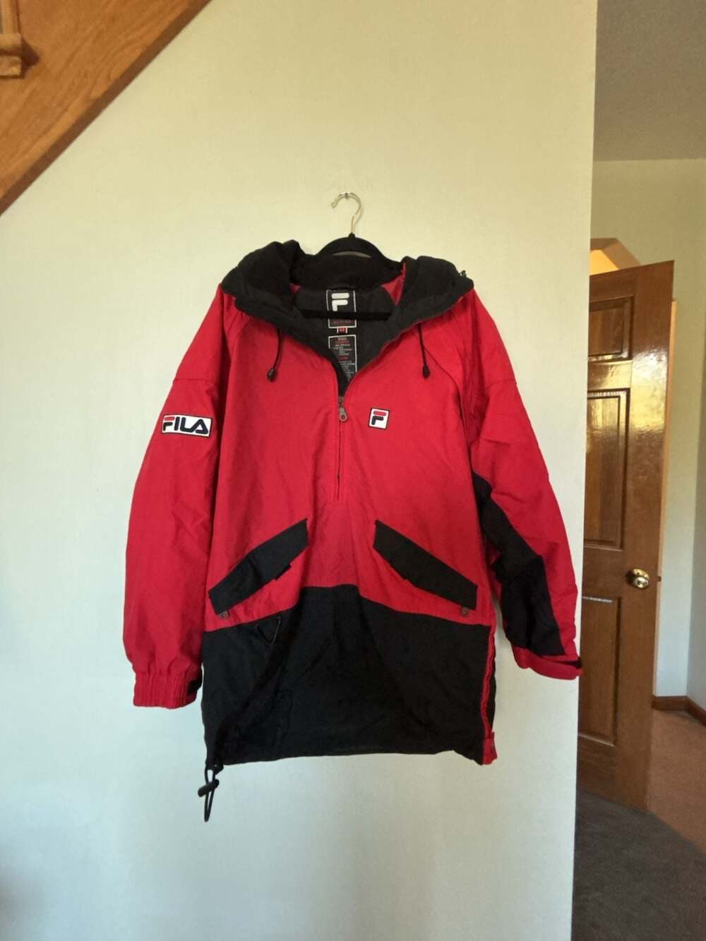 Fila Alpine Ski Jacket Size M Red Black Pullover Anorak Hooded